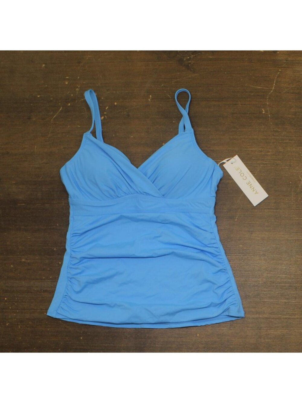 Anne Cole Womens Twist Front Underwire Tankini Swim Top Arctic Blue 32C / 34B